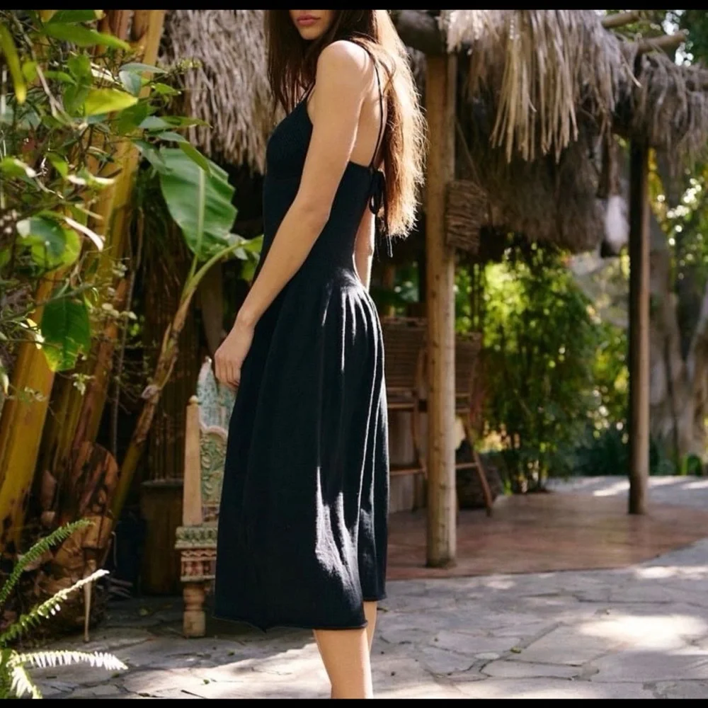 Free people Black sweater Spaghetti Strap Midi Dress size XL NWOT